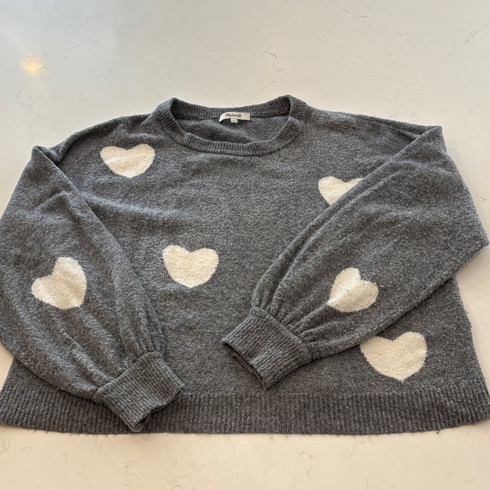 Madewell Charcoal Sweater with Ivory Heart Accents